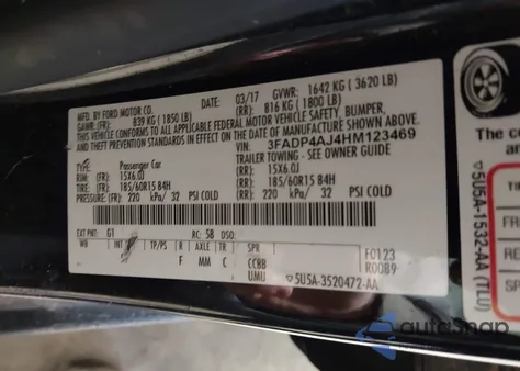 2017 Ford Fiesta S z USA, uszkodzony, nr VIN 3FADP4AJ4HM123469